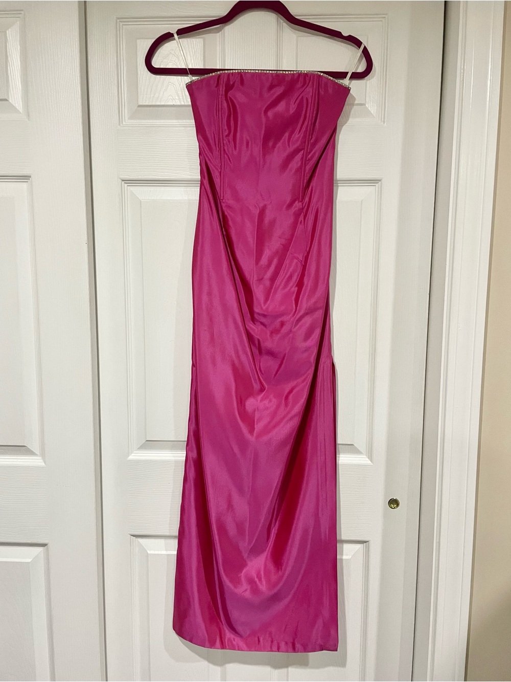 Jessica McClintock Strapless Satin Gown in Fuchsia